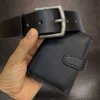 Pánský kožený černý set NAPPA BEORIGINAL Leather kožená peněženka a kožený pásek s monogramem (ražba)