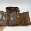 Pánský kožený hnědý set NAPPA BEORIGINAL Leather kožená peněženka a kožený pásek s monogramem (ražba)