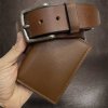 Pánský kožený hnědý set NAPPA BEORIGINAL Leather kožená peněženka a kožený pásek s monogramem (ražba)