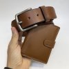Pánský kožený hnědý set NAPPA BEORIGINAL Leather kožená peněženka a kožený pásek s monogramem (ražba)