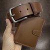 Pánský kožený hnědý set NAPPA BEORIGINAL Leather kožená peněženka a kožený pásek s monogramem (ražba)