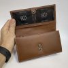 Hnědá kožená kasírka NAPPA Leather s monogramem (ražba)