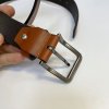 Pánský prošitý světle hnědý kožený pásek DEUTSCHLAND Leather s monogramem (ražba)