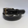Pánský prošitý černý kožený pásek DOUBLE HUNTERS Leather s monogramem (ražba) lze zkrátit