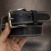 Pánský prošitý černý kožený pásek DOUBLE HUNTERS Leather s monogramem (ražba) lze zkrátit