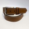 Pánský prošitý hnědý kožený pásek DOUBLE HUNTERS Leather s monogramem (ražba) lze zkrátit