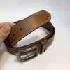 Pánský prošitý hnědý kožený pásek DOUBLE HUNTERS Leather s monogramem (ražba) lze zkrátit
