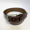 Pánský prošitý tmavě hnědý kožený pásek DOUBLE HUNTERS Leather s monogramem (ražba) lze zkrátit