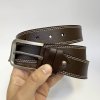 Pánský prošitý tmavě hnědý kožený pásek DOUBLE HUNTERS Leather s monogramem (ražba) lze zkrátit