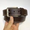 Pánský prošitý tmavě hnědý kožený pásek DOUBLE HUNTERS Leather s monogramem (ražba) lze zkrátit