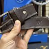 Pánský prošitý tmavě hnědý kožený pásek DOUBLE HUNTERS Leather s monogramem (ražba) lze zkrátit  Tmavě hnědý pánský kožený pásek s gravírováním a monogramem | Tvujoriginal.cz