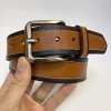 Pánský prošívaný kožený pásek COMBO Leather sv. hnědá / tm. hnědá s monogramem (ražba) lze zkrátit