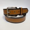 Pánský prošívaný kožený pásek COMBO Leather sv. hnědá / tm. hnědá s monogramem (ražba) lze zkrátit