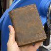 Pánská tmavě hnědá kožená peněženka HUNTER Leather s monogramem (ražba)  + Akce - zlatá mince Pro štěstí ZDARMA