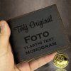 MAJESTIQ SLIM celokožená tmavě hnědá peněženka s gravírováním textu,  monogramu, fotky