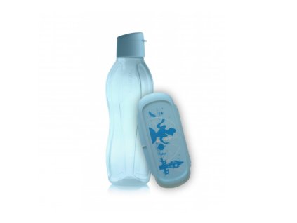Sada Eco+ Voděnka II 750 ml, světle modrá s pítkem + Svačinka Disney Popelka