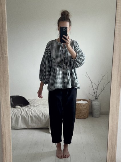 Olivia top s viazaním zelené malé káro