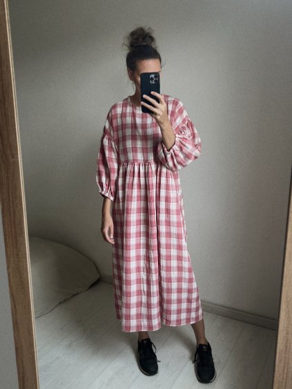 Olivia šaty ružové veľké káro