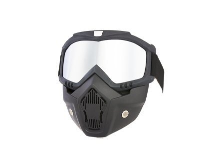 Motocyklová maska TXR s brýlemi černo-stříbrná