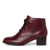Tamaris Kožené kotníkové polobotky šněrovací v barvě bordó
