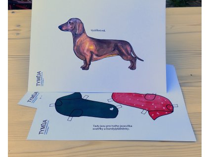 Oblékací pejsek z papíru Jezevčík k vystřižení