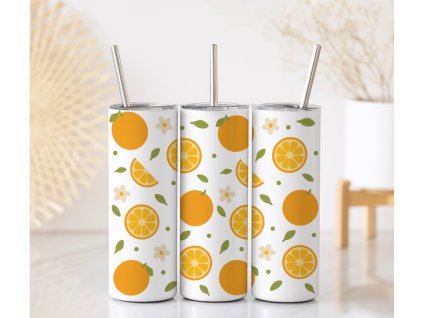 Termo kelímek s pomeranči, kytičkami a lístky, objem 590 ml