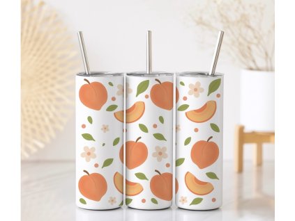 Termo kelímek s broskvemi, kytičkami a lístky, objem 590 ml