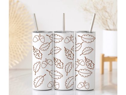 Termo kelímek Leaves Aesthetic s motivem hnědých listů a žaludů, objem 590 ml