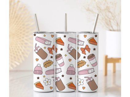 Termo kelímek Autumn Rest s motivem knih, kávy a podzimních dekorací, objem 590 ml