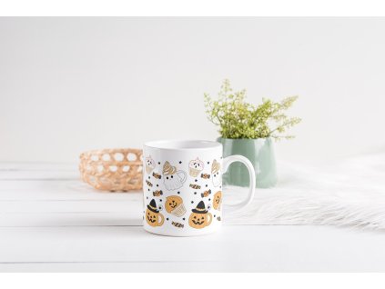 Hrnek Halloween Candy s motivem halloweenských bonbonů, dýní, cupcaků a muffinů, objem 330 ml