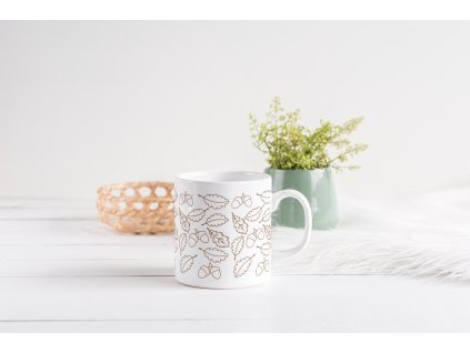 Hrnek Leaves Aesthetic s motivem hnědých listů a žaludů, objem 330 ml
