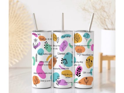 Termo kelímek Pozitivní myšlení s barevnými bublinami, květinami a motivačními nápisy, objem 590 ml