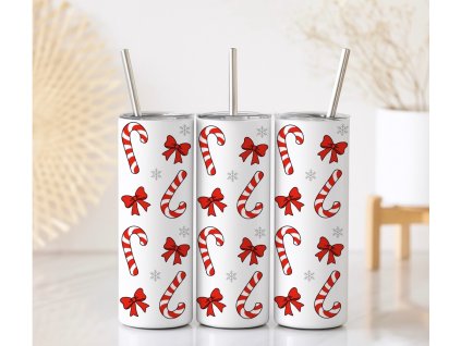 Termo kelímek s červenými mašličkami a cukrovými hůlkami, objem 590 ml