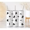 Minimalistický snowboardingový motiv na bílém termo kelímku - černé siluety snowboardisty, snowboardu, hor, helmy a brýlí, objem 590 ml