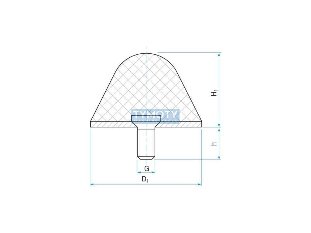 Rubber stop cone type.16 - 18x18 M6x10 50ShA shape 77.16