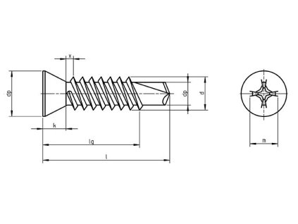 Screw TEX countersunk phillips DIN 7504P 3.9x9.5 galvanized