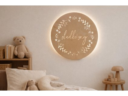 dřevěné světýlko - sladké sny s květinovým kruhem