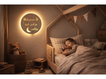 Malá lampička dětská-Milujeme Tě tak, jak je měsíc veliký