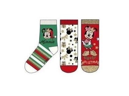 Ponožky Minnie Mouse - vánoční (3 pack) - zelené s pruhy
