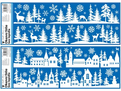 Vánoční okenní fólie s glitry - město