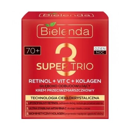 BIELENDA Super Trio 3 Retinol + Vit. C + Kolagén hĺbkovo obnovujúci pleťový krém proti vráskam 70+ deň/noc 50ml