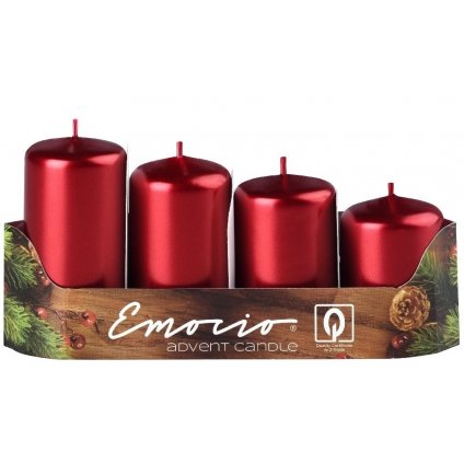 EMOCIO Adventné postupné metalické sviečky červené 4ks