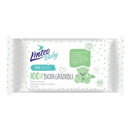LINTEO Pure Organic 100% Biodegradable detské vlhčené obrúsky 48ks
