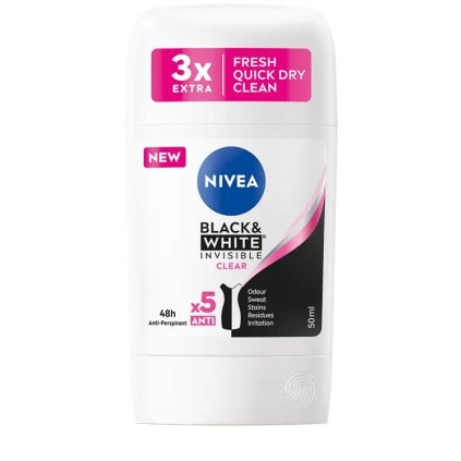 35677 nivea black and white invisible clear antiperspirant stick 50ml