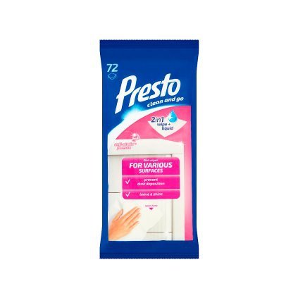 PRESTO Clean and Go vlhčené čistiace obrúsky na rôzne povrchy 72ks