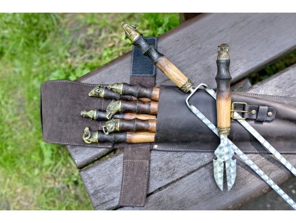 Sada špízů "Lov kachen" Dvoubarevný (6 špízů, dvojitý špíz, vidlička na maso a obal)