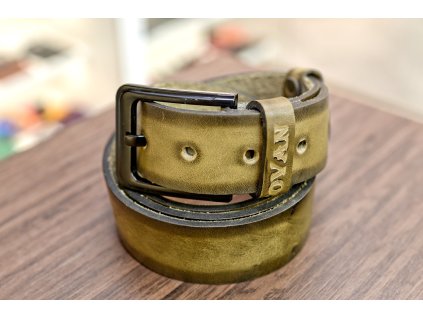 Kožený pásek Premium (36-40 mm). Spona 003. Opaskova kůže Olivová s tmavým okrajem