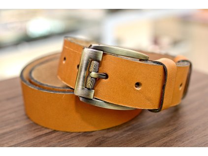Kožený pásek Premium (36-40 mm). Spona 005. Opaskova kůže žlutá