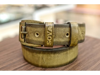 Kožený pásek Premium (36-40 mm). Spona 005. Opaskova kůže Olivová s tmavým okrajem