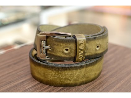 Kožený pásek Premium (36-40 mm). Spona 006. Opaskova kůže Olivová s tmavým okrajem